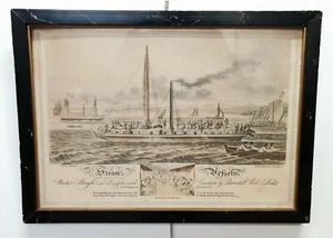 Antique Steam Vessel Boat Aquatint Reproduction Ackermann 1817 E/0192 - Bild 1 von 8