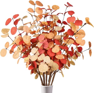 Fall Eucalyptus Stems Decor, 5Pcs 24" Faux Eucalyptus Branches Artificial Autumn - Picture 1 of 7