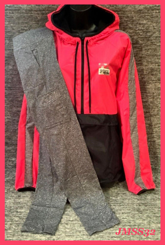 UNDERCOVER Giacca con cappuccio rosa Victoria's Secret a vento + set leggings in pile rosa caldo M L