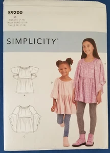 Simplicity Pattern S9200 Size 7-14 Girls Top 4 Sleeve Variations UNCUT - Picture 1 of 3