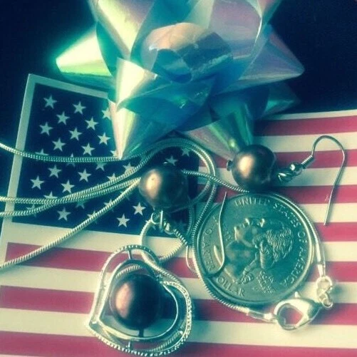 NATURAL PEARL Love  HEART Pendant Dark Red JEWELRY set 925 silver chain earrings - Image 1 of 4