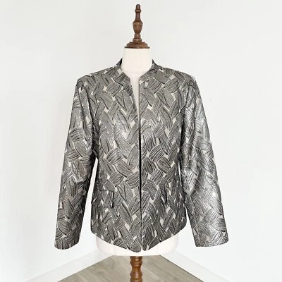 Kasper Metallic Jacket Womens Size 10 Open Front Silver Blazer - Image 1 of 4