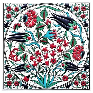 8''x8'' Iznik Handmade Ceramic Tile Wall Art, Bathroom & Kitchen Decorative Tile - Picture 1 of 3