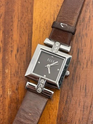 ELLE Women’s Watch Fashion Crystal Brown Leather Band  22mm New Battery - Image 1 of 4