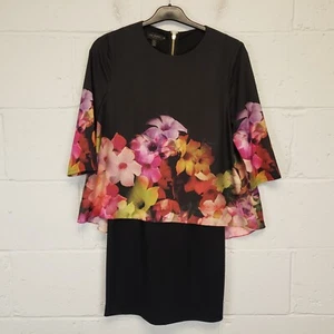 Ted Baker Bodycon Dress Black Floral Short Size 2 PRISTINE Polyester - Picture 1 of 13