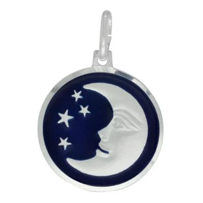 Round Sterling Silver Enamel Moon Star Italian Pendant/ Charm, Italian Box Chain - Image 1 of 2