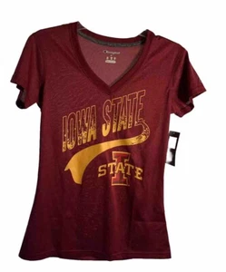 S Champions Red Woman Graphic T-shirt Iowa State V-neck Short Cap Sleeve - Picture 1 of 5