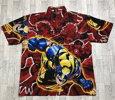 Vintage 2001 Marvel Wolverine X Men All Over Print Button Down Shirt Mens L - Image 1 of 4