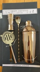 4 Piece American Atelier Craft Cocktail Shaker Gift Copper - Picture 1 of 4