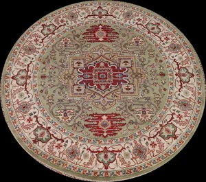 Year End Deal! Light Green/ Ivory Heriz Serapi Round Area Rug 8'x8' Handmade Rug - Picture 1 of 12