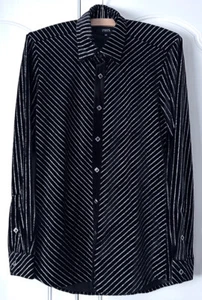 Phix England Velvet Black Shirt Glitter Pin Stripes Diamond Poppers XS BNWT - Picture 1 of 13