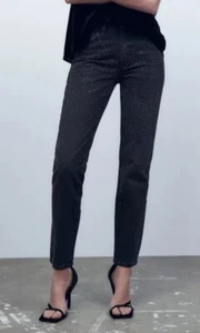 ZARA MID-WAIST THE SLIM WITH RHINESTONES JEANS PANT BLACK SZ 4 NWT 6045/040 - Picture 1 of 12
