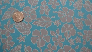 HAWAIIAN Vintage GRAY FLOWERS LEAVES On BLUE 1980's COTTON Fabric - over 2 yd - Picture 1 of 2
