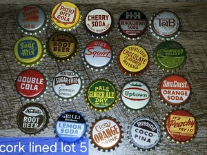 Vintage Cork Lined Soda Bottle Caps Lot Of 20 Different many NOS Lot # 5 - Picture 1 of 1