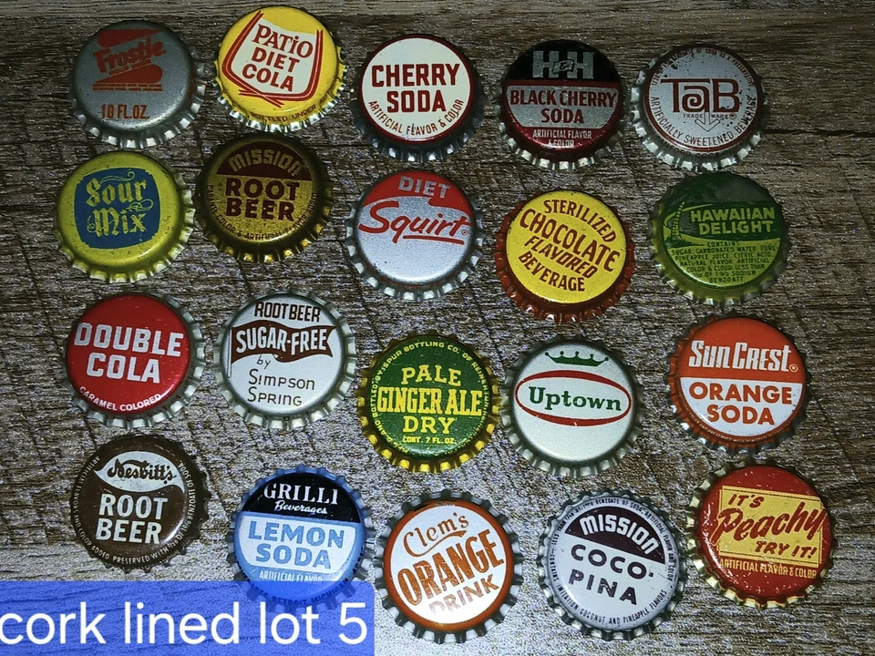 Vintage Cork Lined Soda Bottle Caps Lot Of 20 Different many NOS Lot # 5 - Image 1 of 1