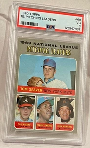 1970 Topps #69 NL Pitching Leaders Seaver Niekro Jenkins Marichal Salón de la fama PSA 3 en muy buena condición - Imagen 1 de 2