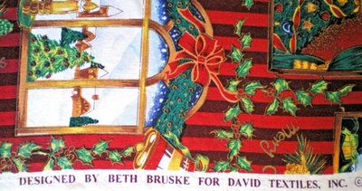 DAVID TEXTILES BY BETH BRUSKE CHRISTMAS WINDOW 25" X 43" VTG COTTON FABRIC - Image 1 of 3