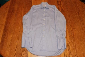 Charles Tyrwhitt Shirt Mens 15 33 Slim Fit Blue Herringbone French Cuff Dress - Picture 1 of 10