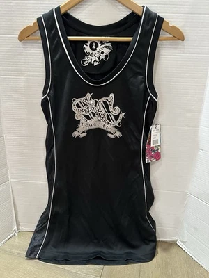 Y2K No Fear SoCal Jersey Dress Small Black rhinestone Streetwear 2000s Wings - Image 1 of 4