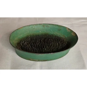 Vintage Cast Metal Dish Style Oval Flower Frog Needle Pins Heavy Green w/Patina - Picture 1 of 5