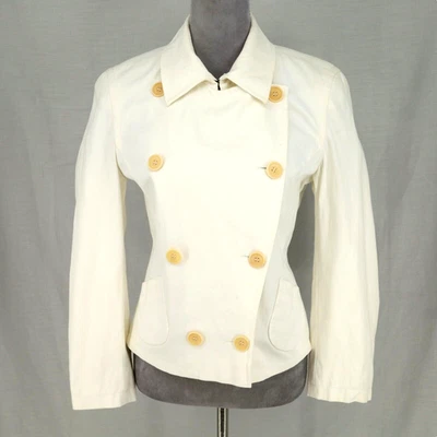 Rene Lezard 夹克女式 6 象牙色作物摩托口袋内衬棉弹力沿海 — 第 1/4 张图片