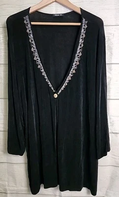 Vikki Vi Cardigan Women's Size 1X Black Slinky One Button Embroidered USA - Image 1 of 4