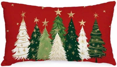 Watercolor Christmas Tree Pillow Cover 12x20 Inch for Holiday Decor (Red) - Image 1 of 4
