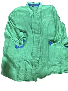 Lauren Ralph Lauren Hemd Damen Größe 3X Grün 100% Leinen Knopfleiste - Bild 1 von 8