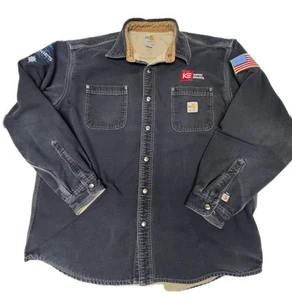 Carhartt FR Flame Resistant Shirt Jacket Men XL 100432 001 Lined Black Worn - Picture 1 of 18