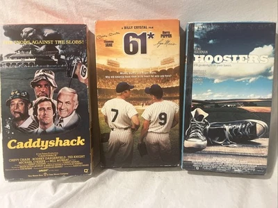 Vtg 3-pk Lot Iconic Sports Movies VHS Tapes - CADDYSHACK - HOOSIERS - 61 - Image 1 of 4