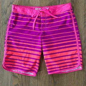 Hurley sz 3 Junior Girls Board Shorts Pink Purple Stripes Beach Surf Vacation - Picture 1 of 9