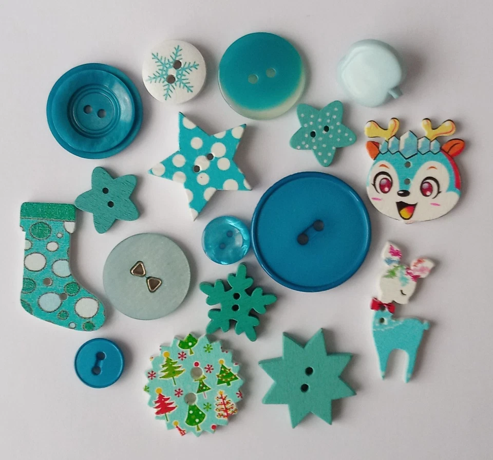 Knöpfe türkis Mischung Konvolut Basteln Weihnachten - Bild 1 von 1