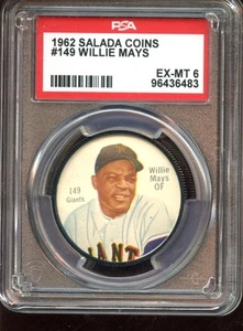 1962 Salada Baseball Coin #143 Willie Mays PSA 6 EXMT - Picture 1 of 2