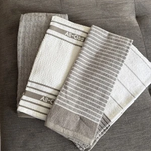 All-Clad Metalcrafters 4 Pack Kitchen Towels 100% Cotton Gray & White 28”x 17” - Picture 1 of 7