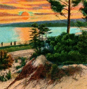 Antike Postkarte WB Sanddünen Pinien Nord Michigan Strand Sonnenuntergang Wolken - Bild 1 von 3