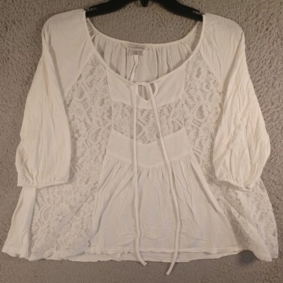 Charming Charlie Womens White Floral Lace Top Size Small Neck Tie Classic Soft - Image 1 of 4