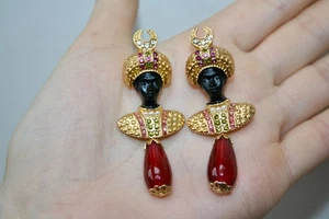 Askew London Vintage Blackamoor Earrings Gold Tone Signed - Picture 1 of 5