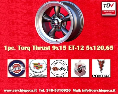1 cerchio Torq Thrust 9x15 ET-12 5x120 Buick Cadillac Pontiac Chevrolet silver - Immagine 1 di 4