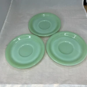 Fire King Jadeite Restaurant Ware 3 Heavy Duty Saucers Jadite Green 1940 Mark - Picture 1 of 5