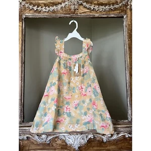 Angel Dear Floral Flamingo Flutter Sleeve Dress size 5 NEW Cotton Muslin - Picture 1 of 3