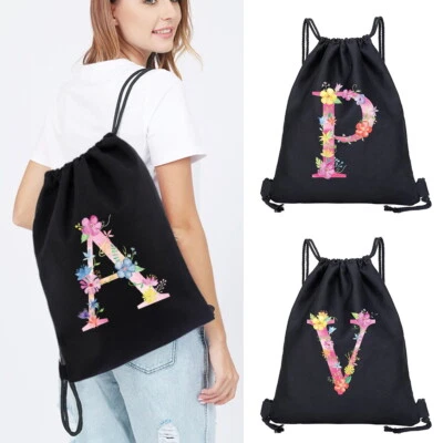 Pink Letter Drawstring Book Bag Sport Gym Swim PE Dance Girls Boys Sports Ballet - Image 1 of 4