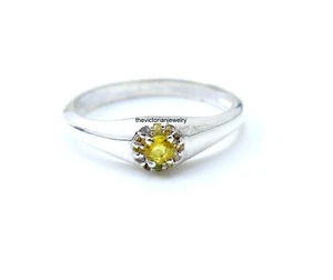 Natural Yellow Sapphire Diamond Ring 925 Solid Silver Handmade Victorian Jewelry - Picture 1 of 10