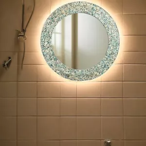 30" Abalone Shell Living Room Mirror Stunning Handmade Gemstone Wall Mirror Deco - Picture 1 of 8