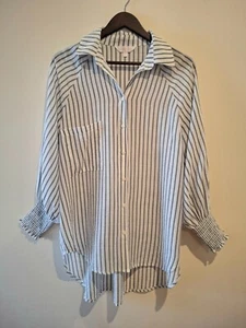 Sunny Girl, striped shirt, white/black, womens L, viscose, good condition - Picture 1 of 8