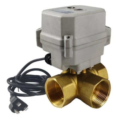 DN32 Brass 3 Way AC110~230V Motorized Ball Valve, 1 1/4" US standard 3-pin plug - Image 1 of 4