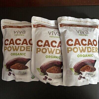 Lot Of 3 VIVA NATURALS Organic Cacao Powder Peruvian Criollo Beans - 1 Lb • 30.28€