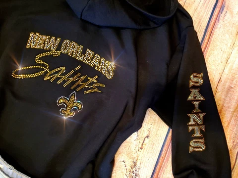 New Orleans Saints Hoodie New Sz LG Rhinestone Sweatshirt UNISEX Cover