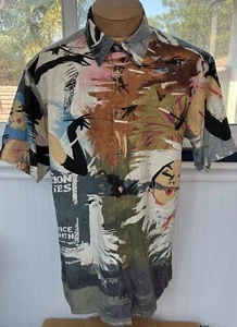 CITRON Santa Monica Mens Button Up Asian Art Deco Print 100% Silk Shirt Medium - Picture 1 of 13