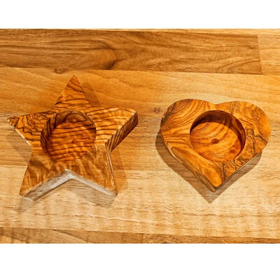 Teelichthalter Set 2- teilig aus Olivenholz mit Stern Tischdeko Weihnachten #212 - Bild 1 von 4