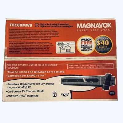 NEW Magnavox TV Convertor Box SDTV Digital to Analog TV W/Remote MODEL TB100MW9 - Image 1 of 4
